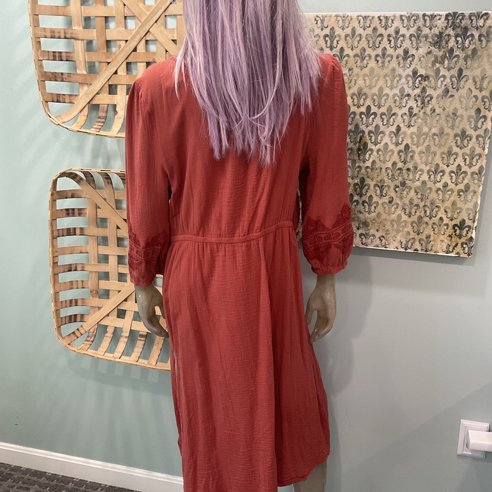 Lucky Brand Terracotta Embroidered Midi Dress - Picture 3 of 9